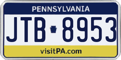 PA license plate JTB8953