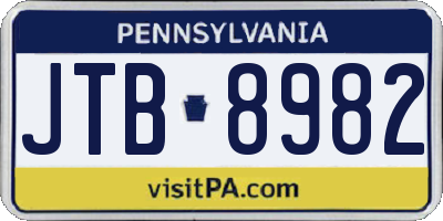 PA license plate JTB8982
