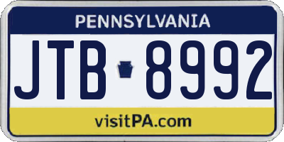 PA license plate JTB8992