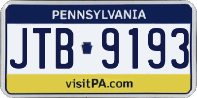 PA license plate JTB9193