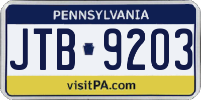 PA license plate JTB9203