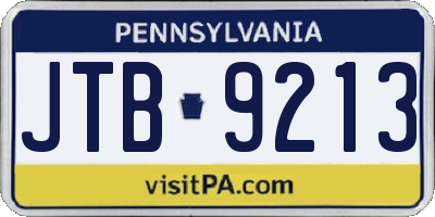 PA license plate JTB9213