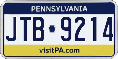 PA license plate JTB9214