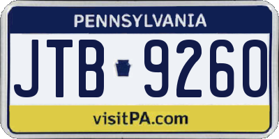 PA license plate JTB9260
