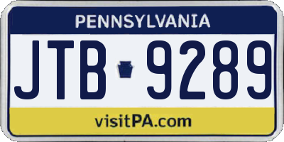 PA license plate JTB9289