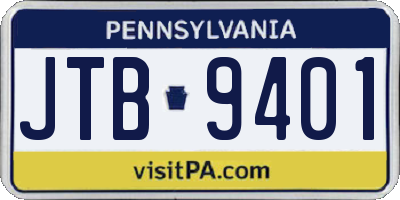 PA license plate JTB9401