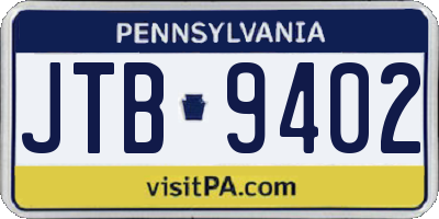 PA license plate JTB9402