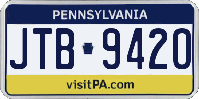 PA license plate JTB9420