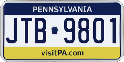 PA license plate JTB9801