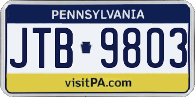 PA license plate JTB9803
