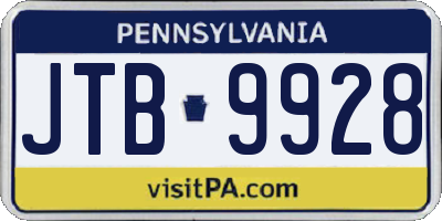 PA license plate JTB9928