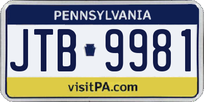 PA license plate JTB9981