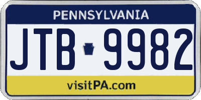 PA license plate JTB9982