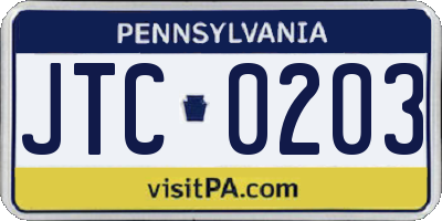 PA license plate JTC0203