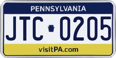 PA license plate JTC0205