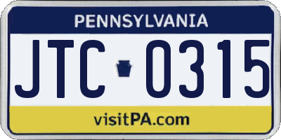PA license plate JTC0315