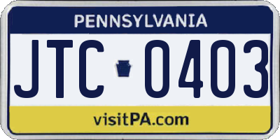 PA license plate JTC0403
