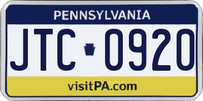 PA license plate JTC0920