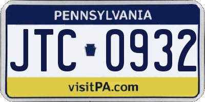 PA license plate JTC0932