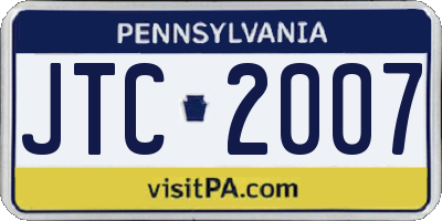 PA license plate JTC2007