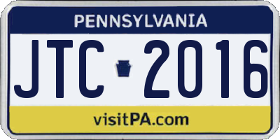 PA license plate JTC2016