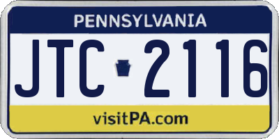 PA license plate JTC2116