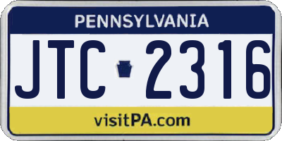 PA license plate JTC2316