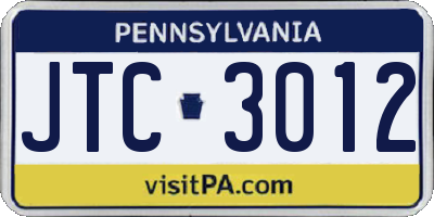 PA license plate JTC3012