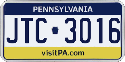 PA license plate JTC3016