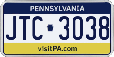 PA license plate JTC3038