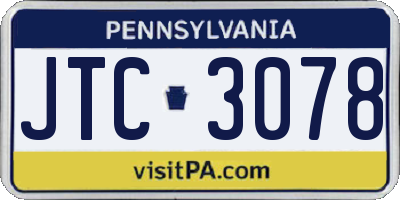 PA license plate JTC3078