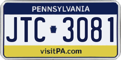 PA license plate JTC3081