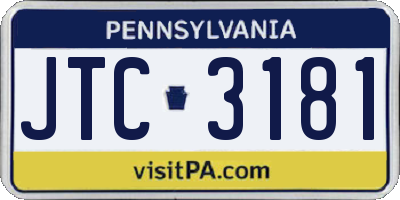 PA license plate JTC3181
