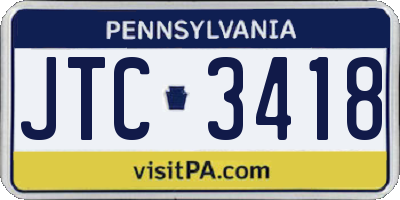 PA license plate JTC3418