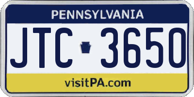 PA license plate JTC3650