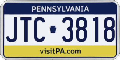 PA license plate JTC3818