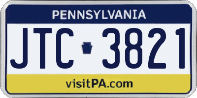 PA license plate JTC3821