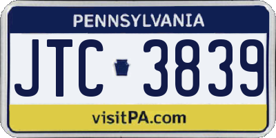 PA license plate JTC3839