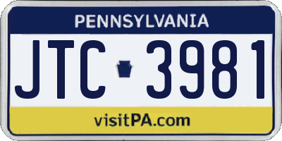 PA license plate JTC3981