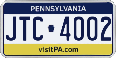 PA license plate JTC4002