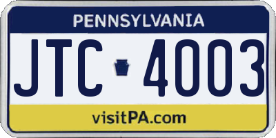 PA license plate JTC4003