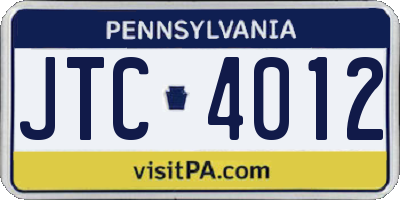 PA license plate JTC4012
