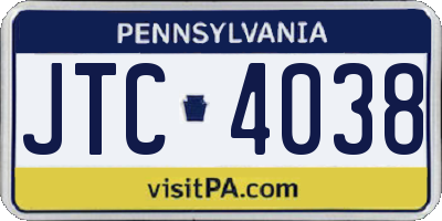 PA license plate JTC4038