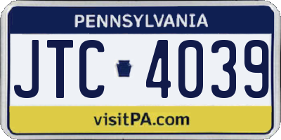 PA license plate JTC4039