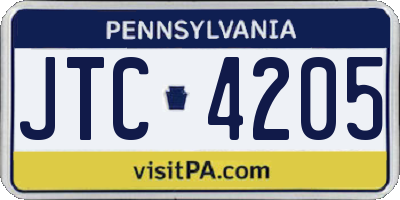 PA license plate JTC4205