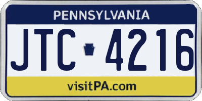 PA license plate JTC4216