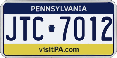 PA license plate JTC7012