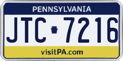 PA license plate JTC7216