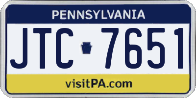 PA license plate JTC7651