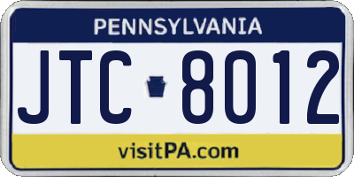 PA license plate JTC8012